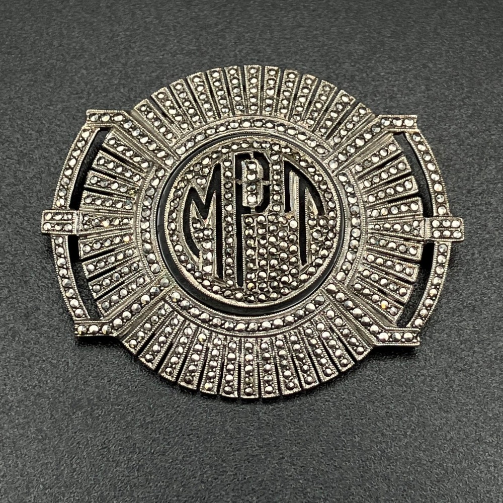 Vintage Art Deco Monogram Brooch Sterling Silver Marcasite Initials MPT